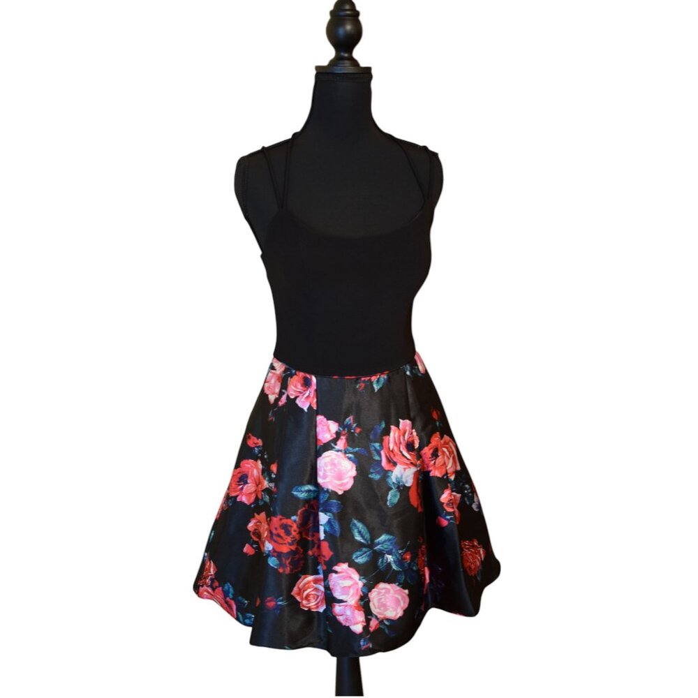 Blondie Nites Junior's Floral Satin A-Line Romantic Party Formal Girly Dress - 3